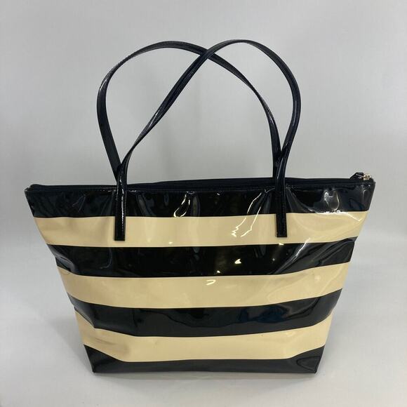 Kate Spade black and cream striped large tote (ASIS) - Picture 7 of 16